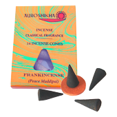 Oliban : Encens Indien “ Frankincense ” Auroshikha ~ Boîte de 14 Cônes + 1 Porte-Encens
