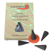 Ylang Ylang : Encens Indien Auroshikha ~ Boîte de 14 Cônes + 1 Porte-Encens