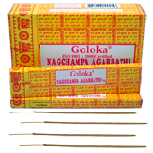 Nag Champa : Encens Indien Goloka ~ Boîte de 12 Étuis de 16 Grammes (180 Bâtonnets)