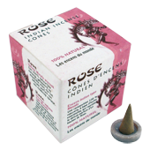 Rose : Encens Indien à la Rose Fraîche Les Encens du Monde ~ Boîte de 15 Cônes + 1 Porte-Encens