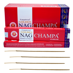 Golden Nag Champa : Encens Indien Vijayshree ~ Boîte de 12 étuis de  15 Grammes