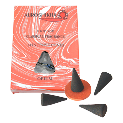 Opium : Encens Indien Auroshikha ~ Boîte de 14 Cônes + 1 Porte-Encens