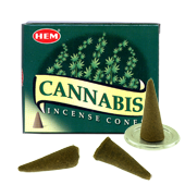 Cannabis : Encens Naturel Indien HEM ~ Boîte de 10 Cônes + 1 Porte-Encens