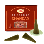 Chandan Précieux : Encens Naturel Indien HEM ~ Boîte de 10 Cônes + 1 Porte-Encens