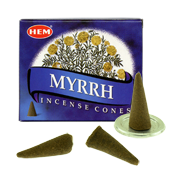 Myrrhe : Encens Naturel Indien HEM ~ Boîte de 10 Cônes + 1 Porte-Encens