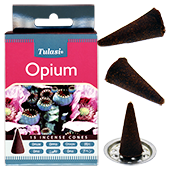 Opium : Encens Naturel Indien Tulasi ~ Boîte de 15 Cônes + 1 Porte-Encens