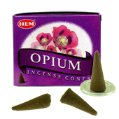Opium : Encens Naturel Indien HEM ~ Boîte de 10 Cônes + 1 Porte-Encens