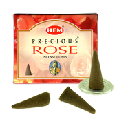 Rose Précieuse : Encens Naturel Indien HEM ~ Boîte de 10 Cônes + 1 Porte-Encens