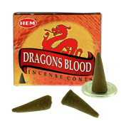 Dragons Blood : Encens Naturel Indien HEM ~ Boîte de 10 Cônes + 1 Porte-Encens