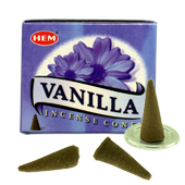 Vanille : Encens Naturel Indien HEM ~ Boîte de 10 Cônes + 1 Porte-Encens