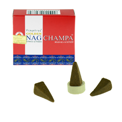 Golden Nag Champa : Encens Indien Vijayshree ~ Boîte de 10 Cônes + 1 Porte-Encens