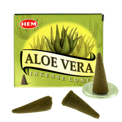 Aloé Vera : Encens Naturel Indien HEM ~ Boîte de 10 Cônes + 1 Porte-Encens