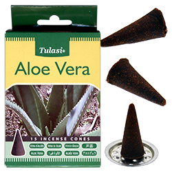 Aloé Vera : Encens Naturel Indien Tulasi ~ Boîte de 15 Cônes + 1 Porte-Encens