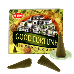 Bonne Fortune : Encens Naturel Indien HEM ~ Boîte de 10 Cônes + 1 Porte-Encens