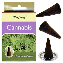 Cannabis : Encens Naturel Indien Tulasi ~ Boîte de 15 Cônes + 1 Porte-Encens