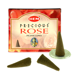 Rose Précieuse : Encens Naturel Indien HEM ~ Boîte de 10 Cônes + 1 Porte-Encens