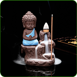 Fontaine à encens “ Bouddha Bleu ” en terre cuite