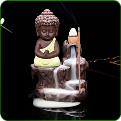 Fontaine à encens “ Bouddha Vert Pomme ” en terre cuite