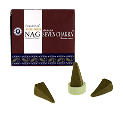 Golden Nag 7 Chakras : Encens Naturel Vijayshree ~ Boîte de 10 Cônes + 1 Porte-Encens