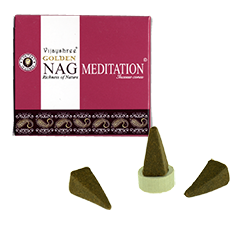 Golden Nag Méditation : Encens Naturel Vijayshree ~ Boîte de 10 Cônes + 1 Porte-Encens