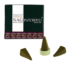 Golden Nag Patchouli : Encens Naturel Vijayshree ~ Boîte de 10 Cônes + 1 Porte-Encens