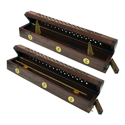 Porte-Encens Bois avec Réservoir et Couvercle ~ Dim. : 30,50 x 5,50 x 6,00 cm